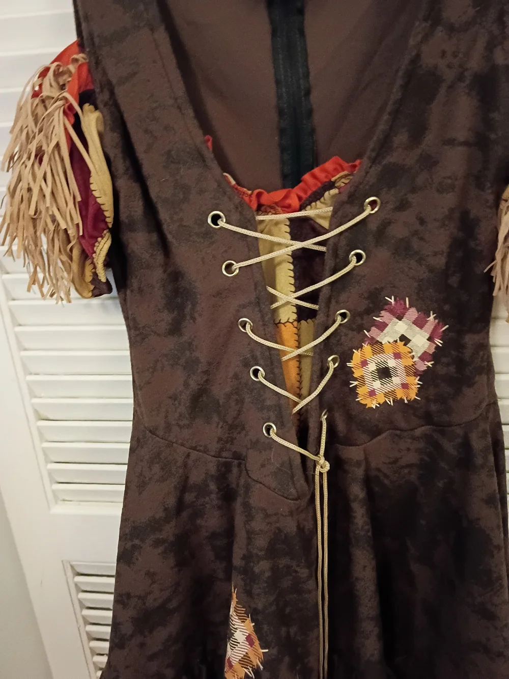 Spirit Brown and Red Patchwork Scarecrow Dress Costume